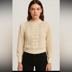 ZARA Cream Lace Knit Floral Pullover Sweater | Size S New